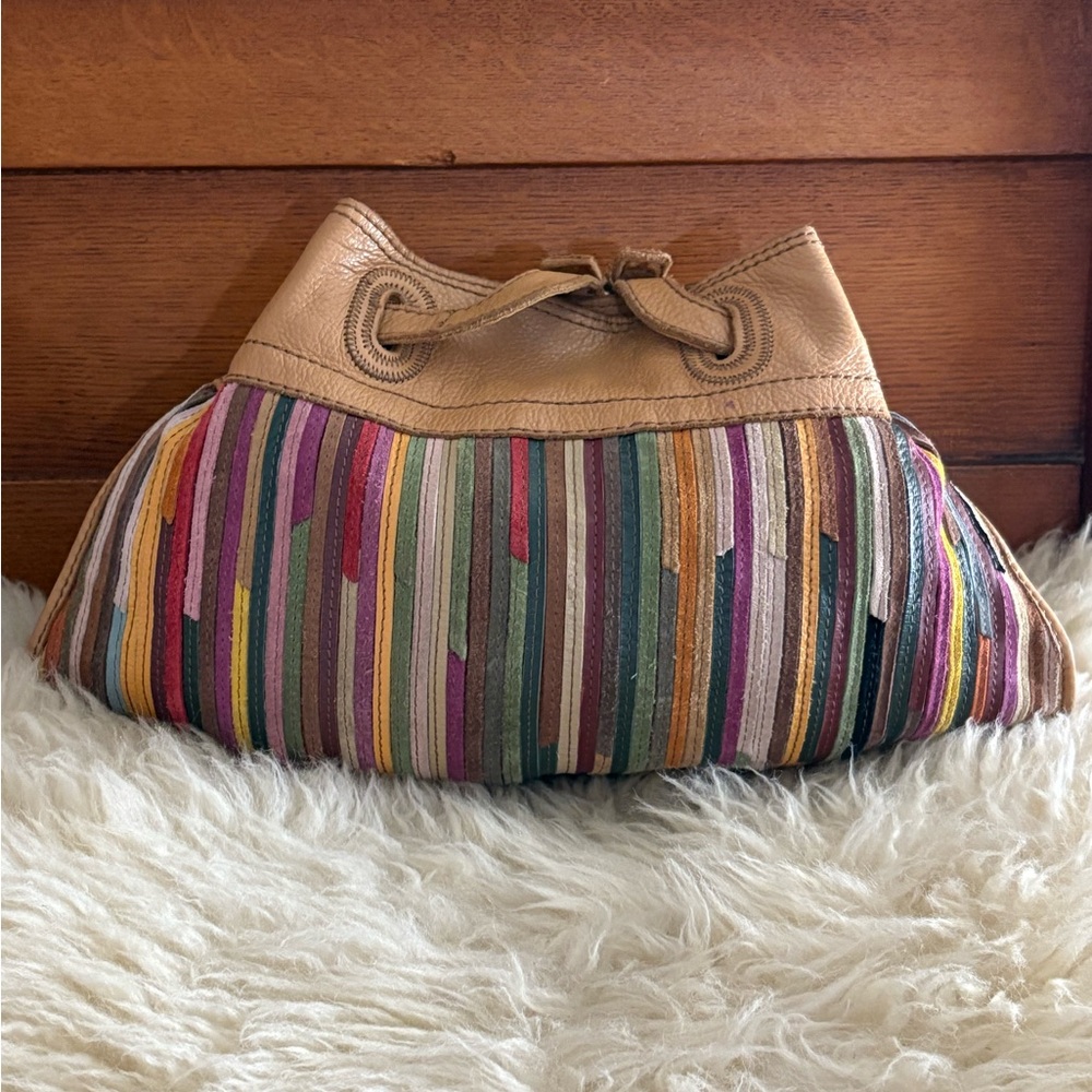 Lucky Brand Multicolor Striped Leather Shoulder Bag - Tan Trim - Picture 2 of 7